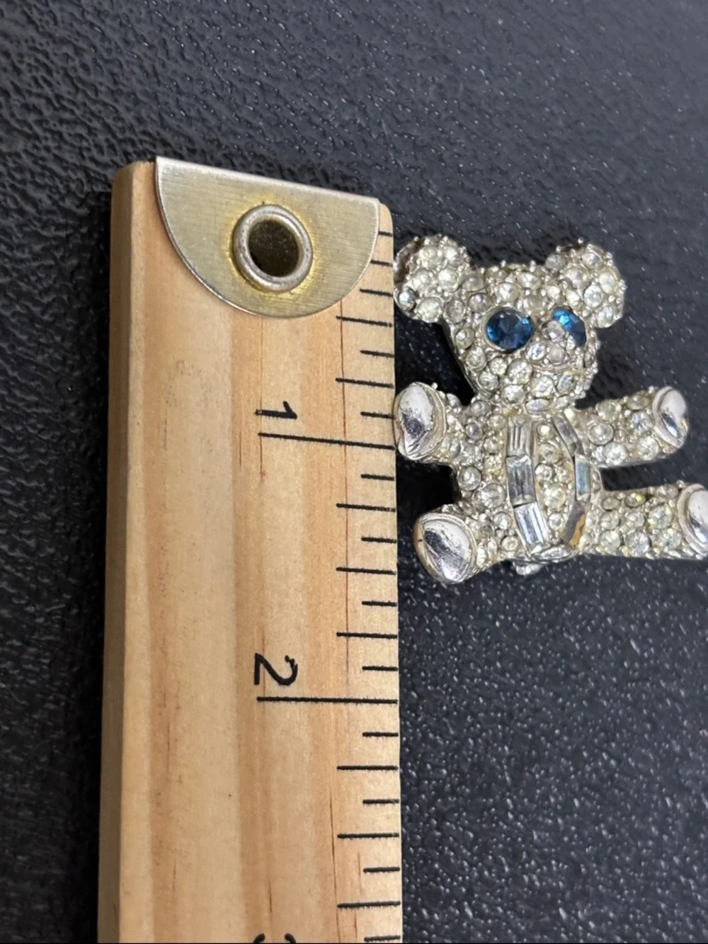 Vintage Rhinestone Teddy Bear Silver Tone Brooch Pin Signed Pell
